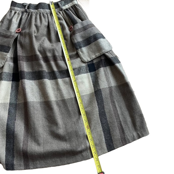 Vintage Sears Canada Junior Bazaar Plaid Skirt 70s A-Line Wool midi pockets - Picture 8 of 9